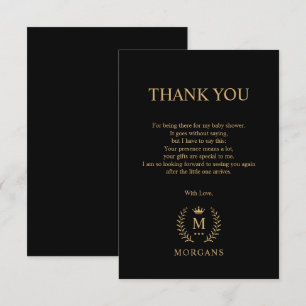 Cartão De Agradecimento Monograma Preto e Dourado Simples e Elegante