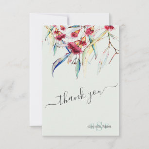 Cartão De Agradecimento Monograma Verde Eucalyptus Blossoms Obrigado