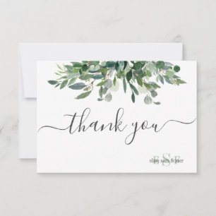 Cartão De Agradecimento Monograma Verde Goma Azul Eucalyptus Obrigado