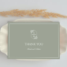 Cartão de Agradecimento Monograma Verde Sage Moder