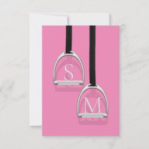 Cartão De Agradecimento Monogramas Stirrup Irons Rosa Equestre