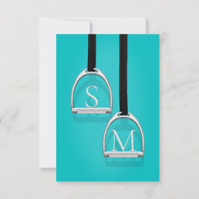 Cartão De Agradecimento Monogramas Stirrup Irons Turquoise Equestre (Frente)