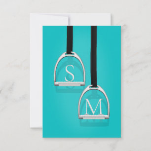 Cartão De Agradecimento Monogramas Stirrup Irons Turquoise Equestre