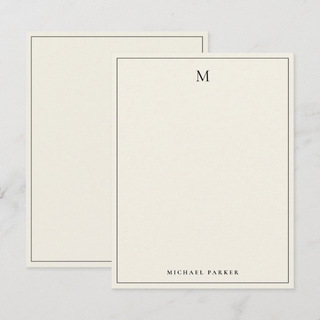 Cartão De Agradecimento Monogrammed Black & Ecru Professional  (Frente/Verso)