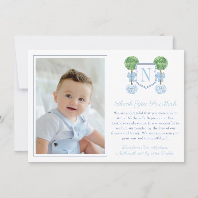 Cartão De Agradecimento Monogramo Baby Boy Birthday Picening Picening Tha (Frente)