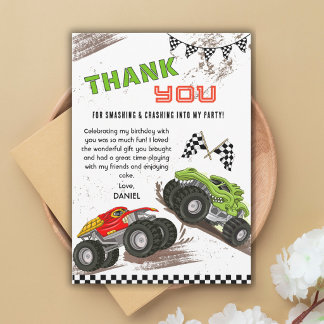 Cartão De Agradecimento Monster truck birthday bash kids cool modern 