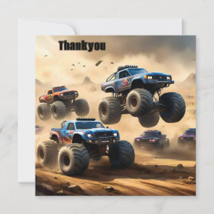 Cartão De Agradecimento Monster Trucks Correndo No Deserto,