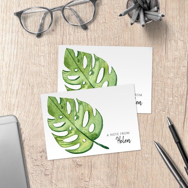 Cartão De Agradecimento Monstera de Aquarela Minimalista (Watercolor Monstera Leaf Note Cards with Minimalist Design for Tropical Notes to Friends and Family)