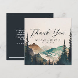 Cartão De Agradecimento Montanhas de Aquarela Casamento de Floresta de Pin