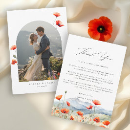 Cartão De Agradecimento Montanhas Prado Verão Papoulas Casamento Romântico
