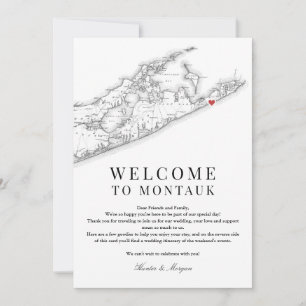 Cartão De Agradecimento Montauk NY Map Wedding - Carta Bem-vinda Black Whi