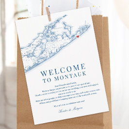 Cartão De Agradecimento Montauk NY Map Wedding - Letra Marinho Azul