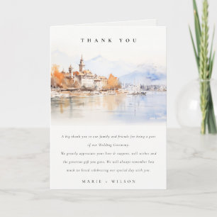 Cartão De Agradecimento Montreux Suíça Aquarela Paisagem Casamento