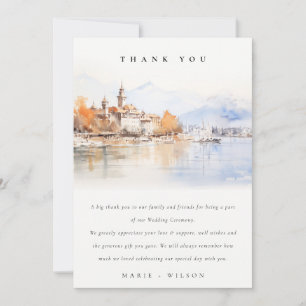 Cartão De Agradecimento Montreux Suíça Aquarela Paisagem Casamento