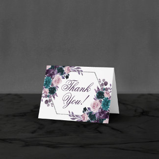 Cartão De Agradecimento Moody Boho | Casamento Floral Púrpura-De-EggPlant