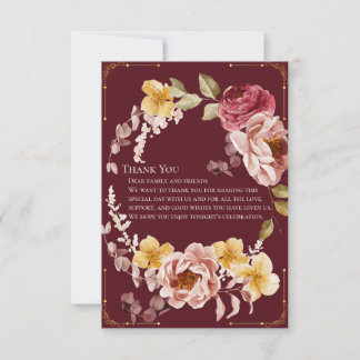 Cartão De Agradecimento Moody Burgundy Gold Floral Vintage Estate