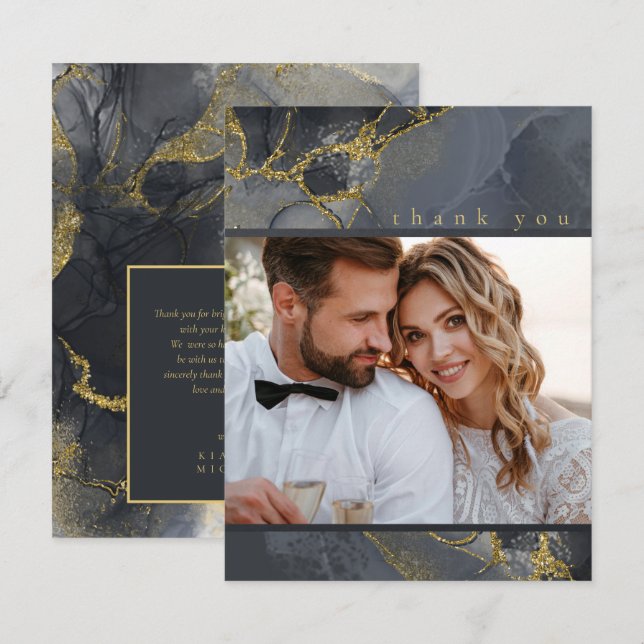 Cartão De Agradecimento Moody Ink Charmalho Dourado Abstrato Obrigado ID98 (Frente/Verso)