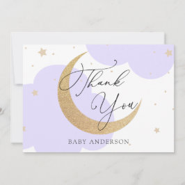 Cartão De Agradecimento Moon and Stars Purple Baby Shower Thank You