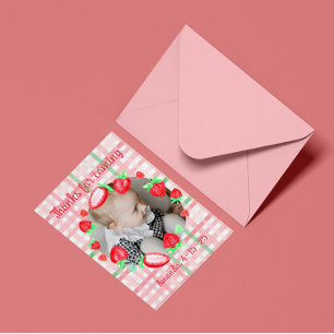 Cartão De Agradecimento Morango de primeiro aniversario