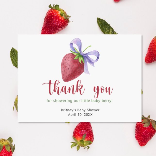 Cartão De Agradecimento Morango doce com um arco - obrigado (Criador carregado)