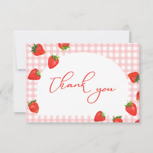 Cartão De Agradecimento Morango Morango Aniversário Xadrez Rosa Berry