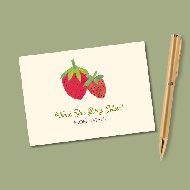 Cartão De Agradecimento Morango Vermelho Moderno Do Século médio Ilustrado (This whimsical thank you card features two big retro strawberries I made with paper and scissors.)