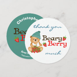 Cartão De Agradecimento Morangos de Urso Fofo Aniversário de Um Ano do Urs