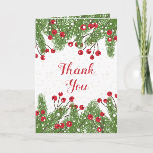 Cartão De Agradecimento Morangos, pinheiro, Natal da neve Obrigado