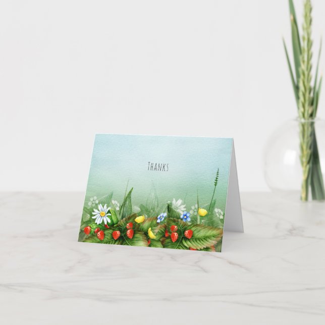 Cartão De Agradecimento Morangos selvagens num obrigado doce de prados (Frente)