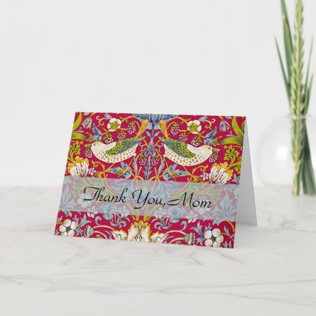 Cartão De Agradecimento Morris Red Background Strawberry Thief Patterno (Frente)