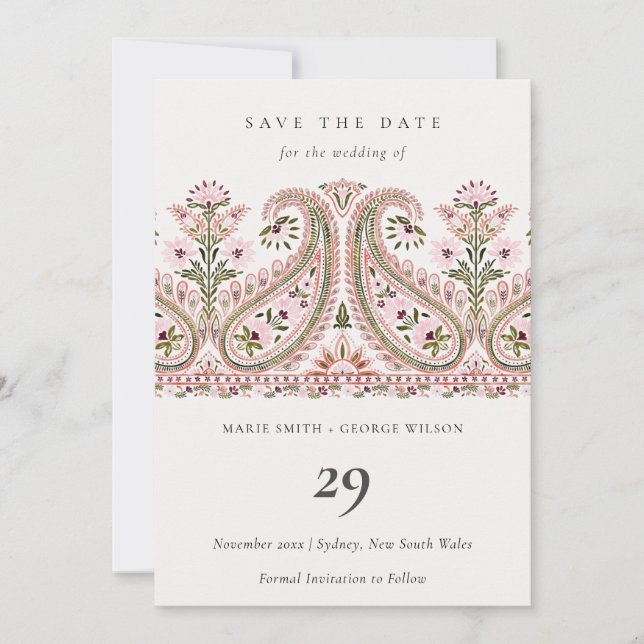 Cartão De Agradecimento Motif de Paisley Floral Verde rosa Salve a placa d (Frente)