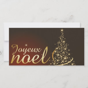 Cartão De Agradecimento Motivo de Natal vermelho com árvore de Natal doura