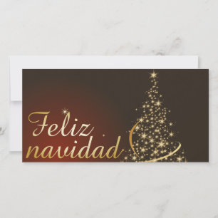 Cartão De Agradecimento Motivo natalício vermelho com árvore de Natal dour