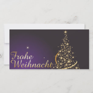 Cartão De Agradecimento Motivo natalino roxo escuro com árvore de Natal