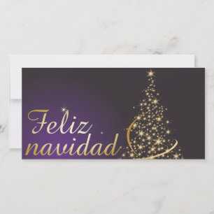 Cartão De Agradecimento Motivo natalino roxo escuro com árvore dourada