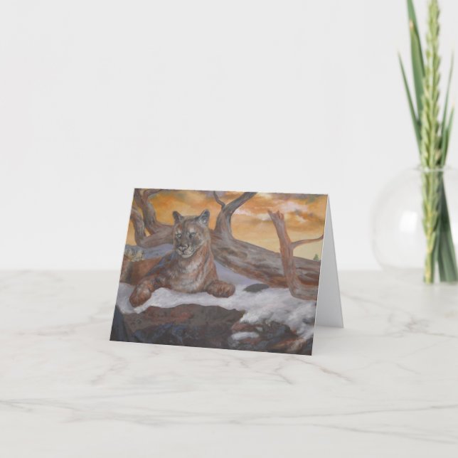 Cartão De Agradecimento Mountain Cougar Winter Scene Folded Note Card  (Frente)