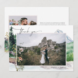Cartão De Agradecimento Mountain Wildflower Boho Foto De Casamento Obrig