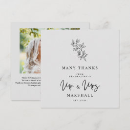 Cartão De Agradecimento MR & MRS Wedding Black Fancy Minimalist Branches