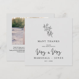 Cartão De Agradecimento MRS & MRS Wedding Black Fancy Minimalist Branches