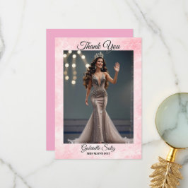 Cartão de Agradecimento Mrs Pageant Elegante Mármo