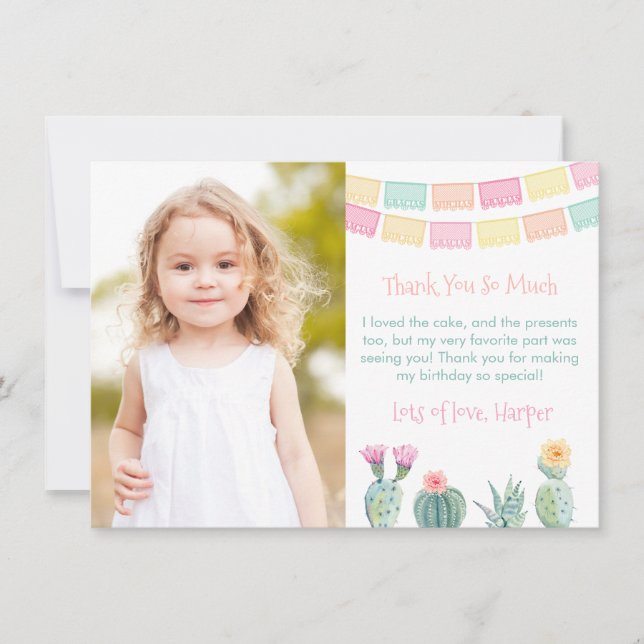 Cartão De Agradecimento Muchas Gracias Papel Picado Cactos Foto de Anivers (Frente)