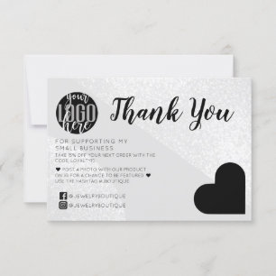 Cartão De Agradecimento Muito obrigado ao cliente do logotipo Silver Glitt