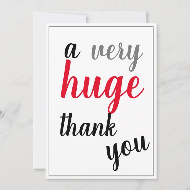 Cartão De Agradecimento Muito Obrigado, Apreciação Da Cinza Negra Vermelha (Frente)