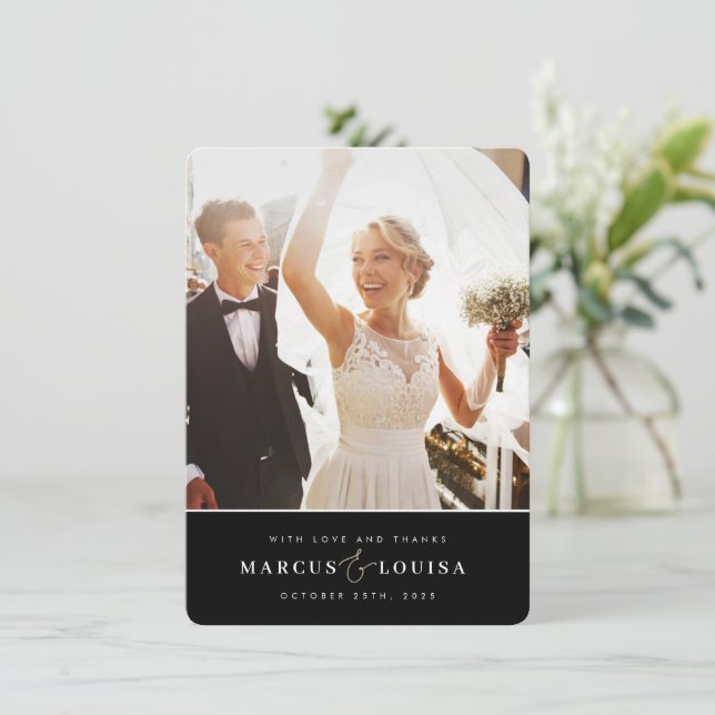 Cartão De Agradecimento MUITO OBRIGADO Foto do moderno e elegante e preto (Em pé/Frente)