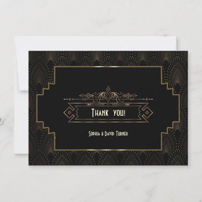 Cartão De Agradecimento Muito obrigado pelo casamento Glam Art Deco Great  (Frente)