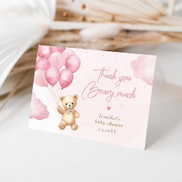 Cartão De Agradecimento Muito obrigado, urso de pelúcia rosa.