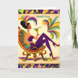 Cartão De Agradecimento Mulher de Martini Retro Meados do Século Mardi Gra