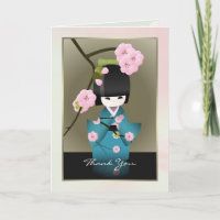 Mulher japonesa em Kimono e Sakura Obrigado