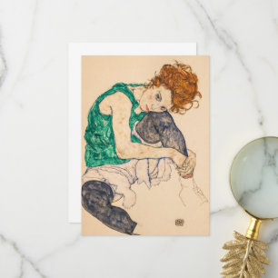 Cartão De Agradecimento Mulher sentada com joelho torto por Egon Schiele