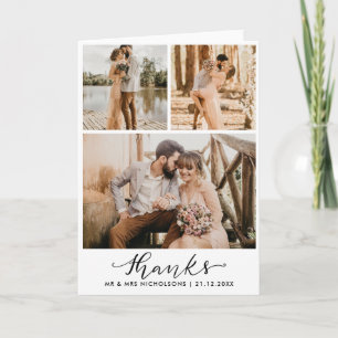 Cartão De Agradecimento Multi-Foto de Casamento Script de Obrigados Eleg